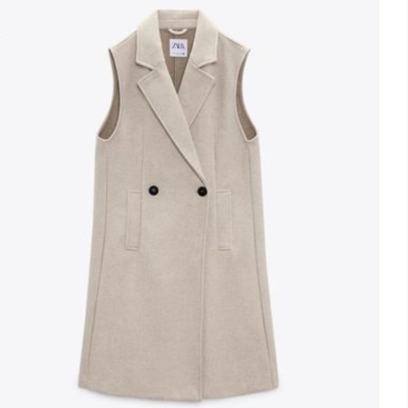 ZARA TAN LONG SLEEVELESS VEST WAISTCOAT COAT $149 - Picture 1 of 4